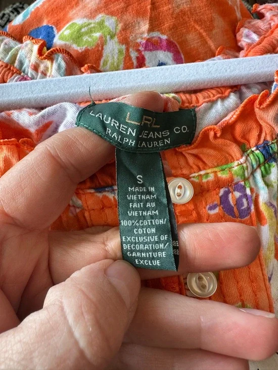 Lauren Ralph Lauren LRL Orange Floral Paisley Peasant Top Size S - Picture 5 of 5